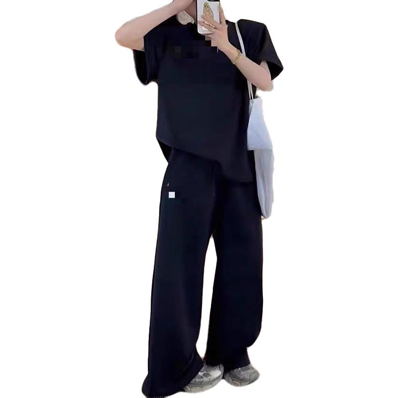 Summer Women's V-Neck Two-Piece Set: Loose Short-Sleeve T-Shirt & High-Waist Casual Trousers