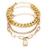 VKME Hot Sale Double-Layered Cuban Chain Bracelet Set Punk Style with Thick Gold-Plated Bands for Men Women Hip Hop Jewelry