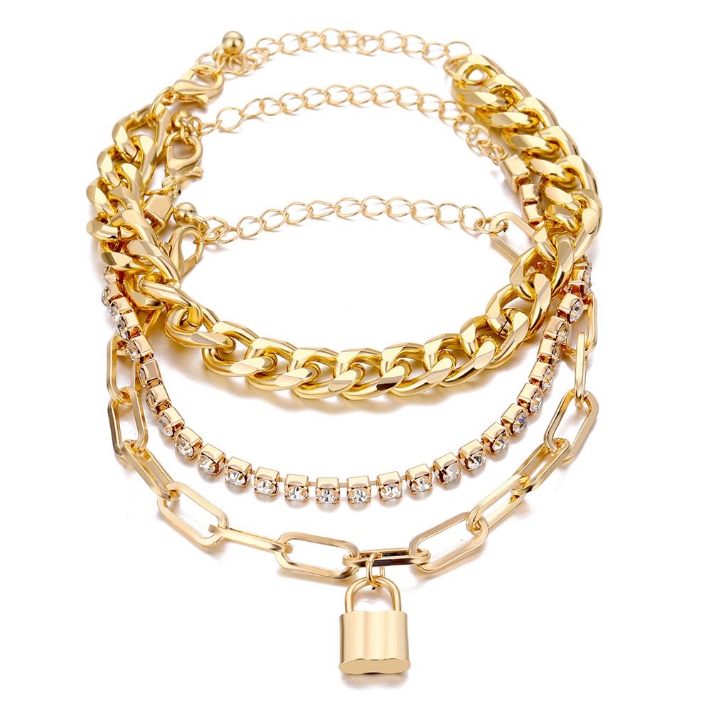 VKME Hot Sale Double-Layered Cuban Chain Bracelet Set Punk Style with Thick Gold-Plated Bands for Men Women Hip Hop Jewelry