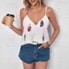 European and American Women's Fashion Elegant Feather Print Top Off-the-shoulder V-neck Summer New Top