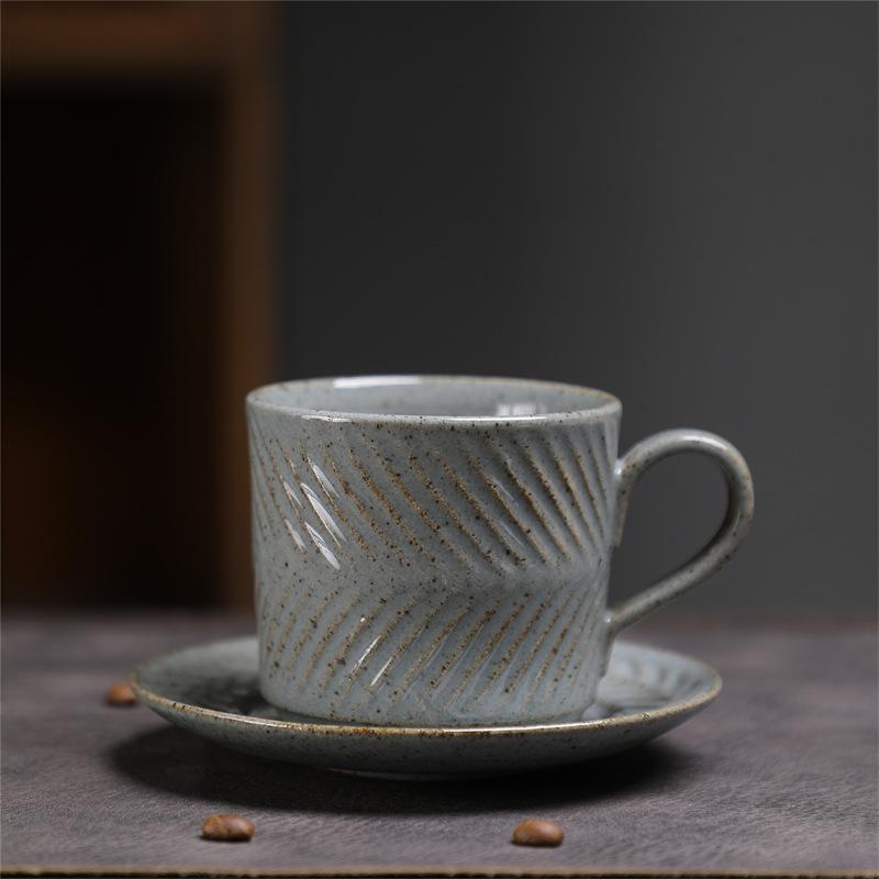 300ML European Ceramic Coffee Cup and Saucer Vintage Embossed Water Mug Creative Afternoon Camellia Tea Mug Home Breakfast Cup
