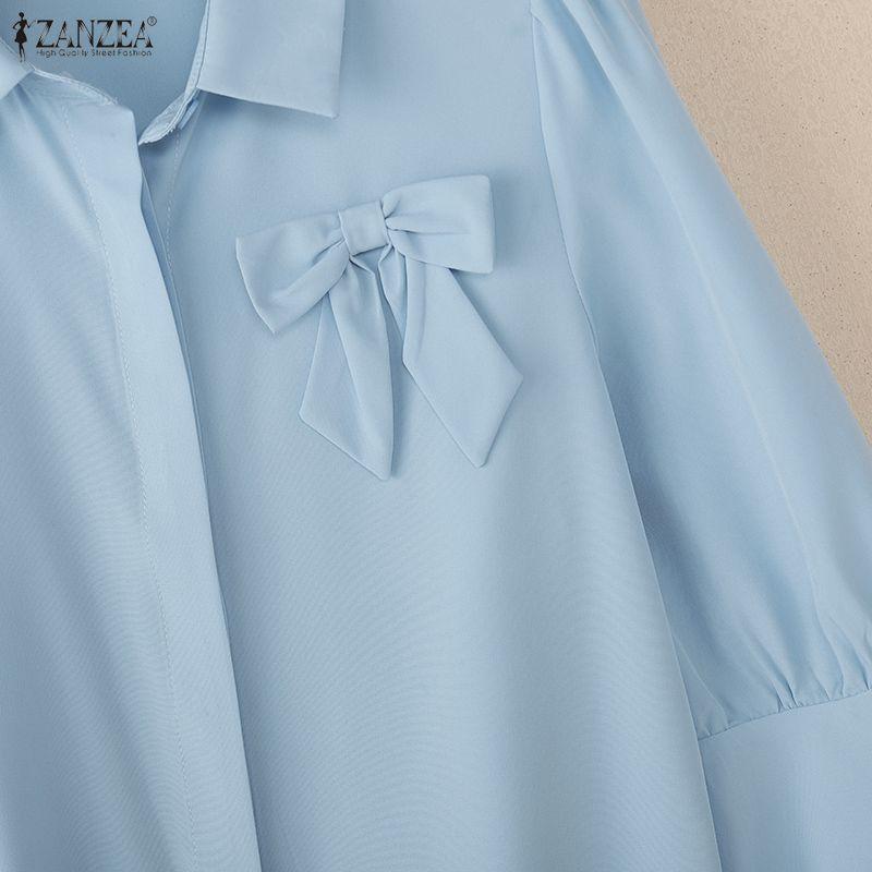 ZANZEA Women Casual Turn Down Collar Solid Color Half Sleeve Blouse