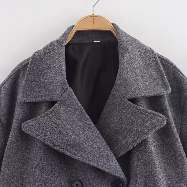 Autumn new women's clothing European and American French design suit collar double-breasted blended woolen short jacket