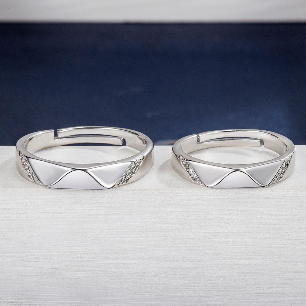 2pcs 925 Sterling Silver Couple Rings Zircom For Women Man Exquisite Student Girlfriend Silver Jewelry Accessories Wedding