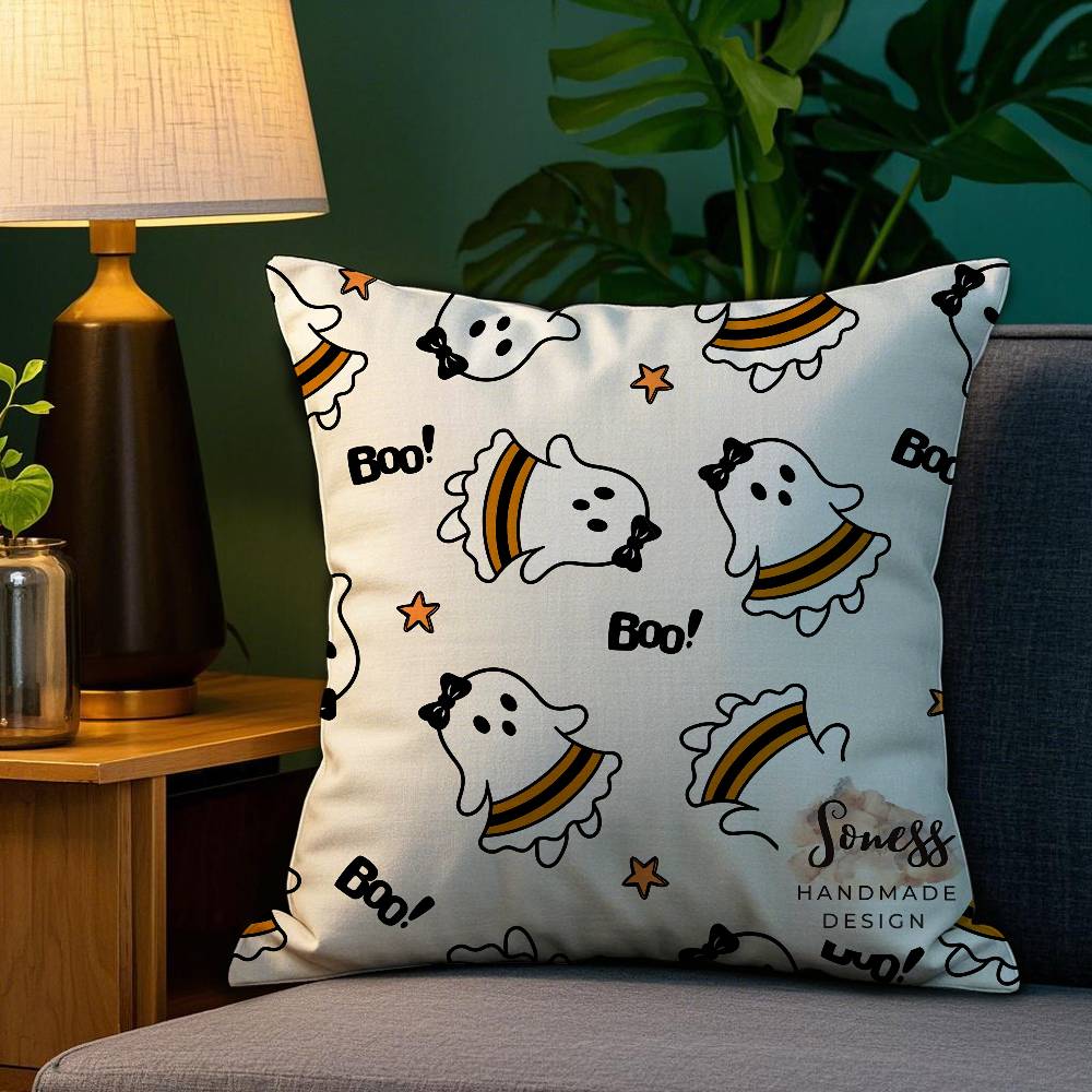 

Cute Spooky Halloween Pumpkin Pillow Case Sofa Living Room Bedroom Double-sided Printing Square Cushion Nap Time Cushion Cover 12x12Inch