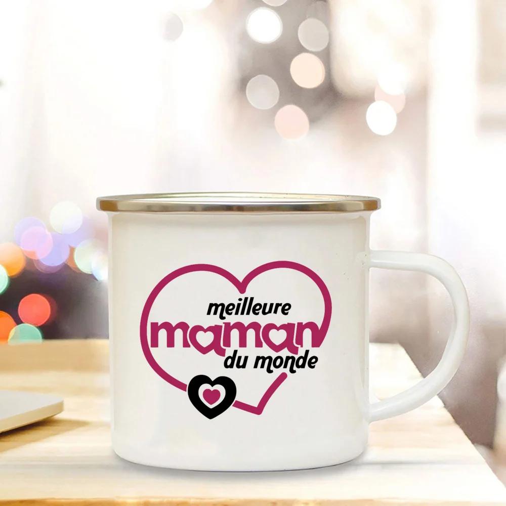 Best Mom In The World French Print Enamel Mug Creative Coffee Cup Drinks Water Milk Cup Enamel Mug Home Drinkware Gift for Maman