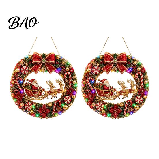 Holiday Gift for Friends 2Pcs Pearl Diamond Christmas Ornament Set, 2D Acrylic Glitter Hanging Ornaments Decor with Ribbon, Festive Tree Pendant Party