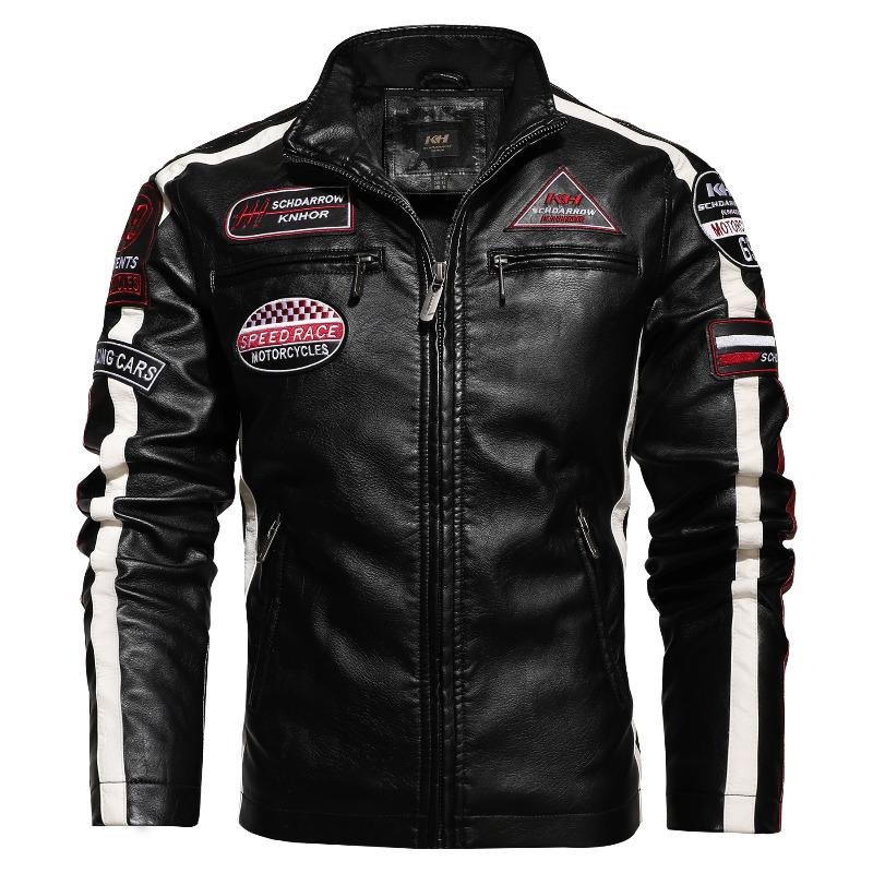Popular Men's Locomotive Leather Jacket PU Jacket European and American Velvet Large Size Men's Jacket