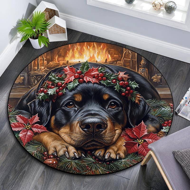 Rottweiler Round Area Rug,Carpet Rug for Living Room Bedroom Sofa Playroom Decor,Non-slip Floor Mat