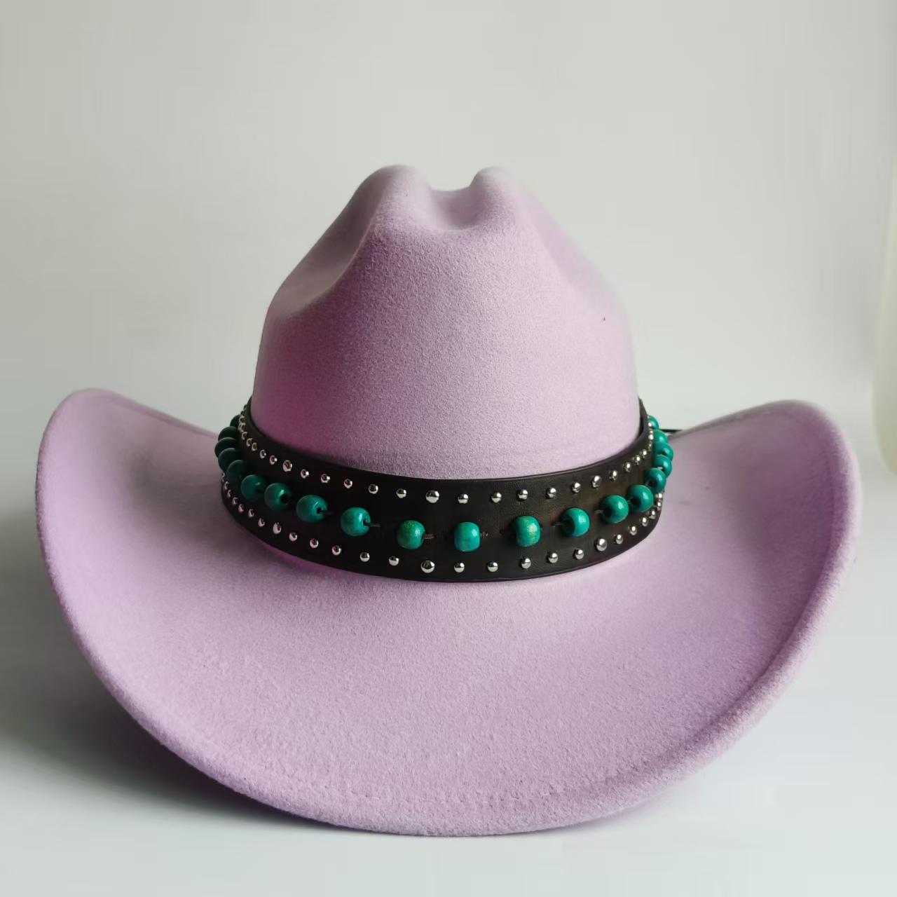 Wide Brim Cowgirl hat with Turquoise belt accessory Western Cowboy hat For Men women Travel Fedora Hat Cloche Church Sombrero M56-58