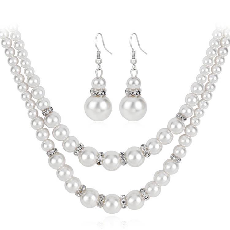 Elegant Double-Layer Pearl Necklace Set for Evening Events