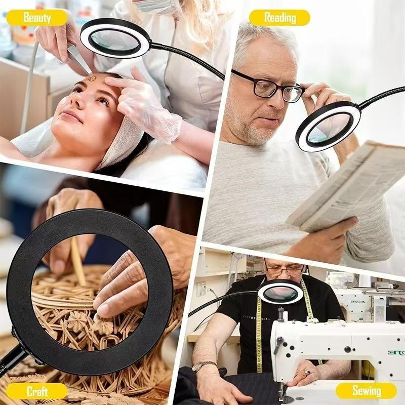10X Magnifying Glass With 3 Color Modes LED Lighted Desk Lamp LED Magnifier Lamp for Reading Crafting Painting Close Work