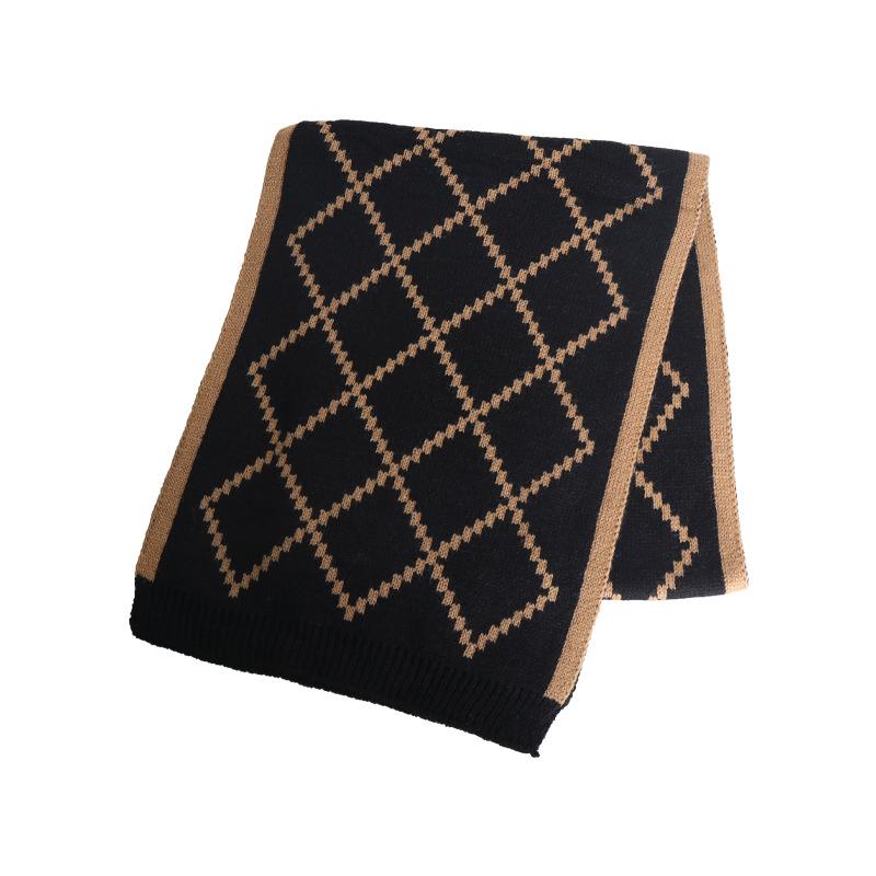 Scarf for Girls New Winter Double Sided Versatile High-end Warm and Thickened Wool Knitted Plaid Scarf Trendy