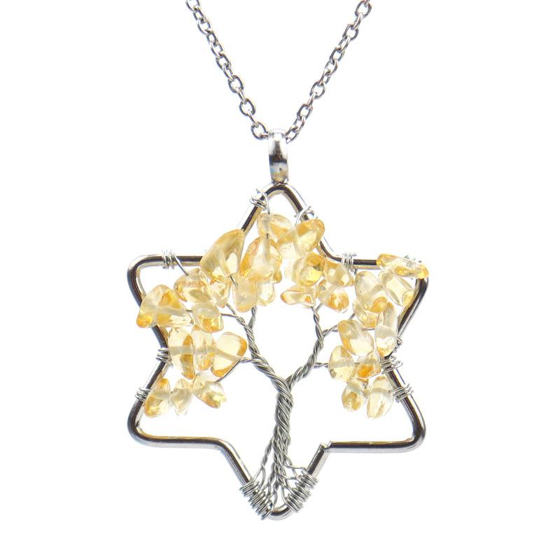

Hand Wrap Tree Root Hexagram Tree Of Life Necklace Gravel Crystal Pendant N64 цитриновый