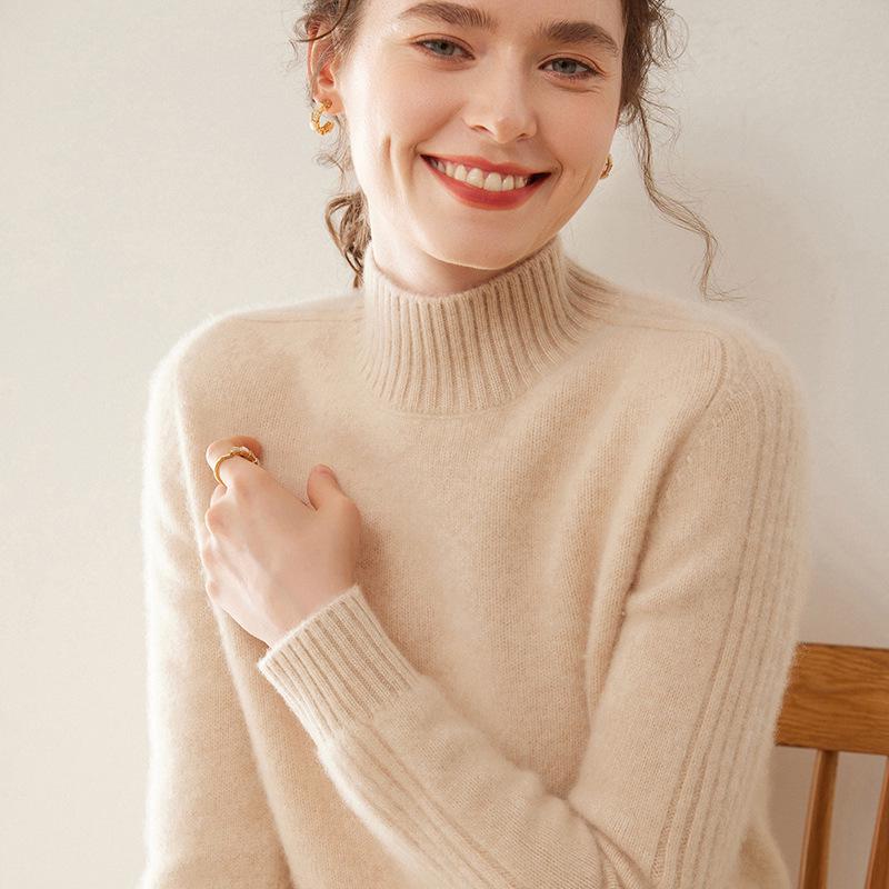 

Женский утолщенный кашемировый свитер - Свободный трикотаж с высоким воротом на осень/зиму, Мягкая шерстяная базовая рубашка XXL