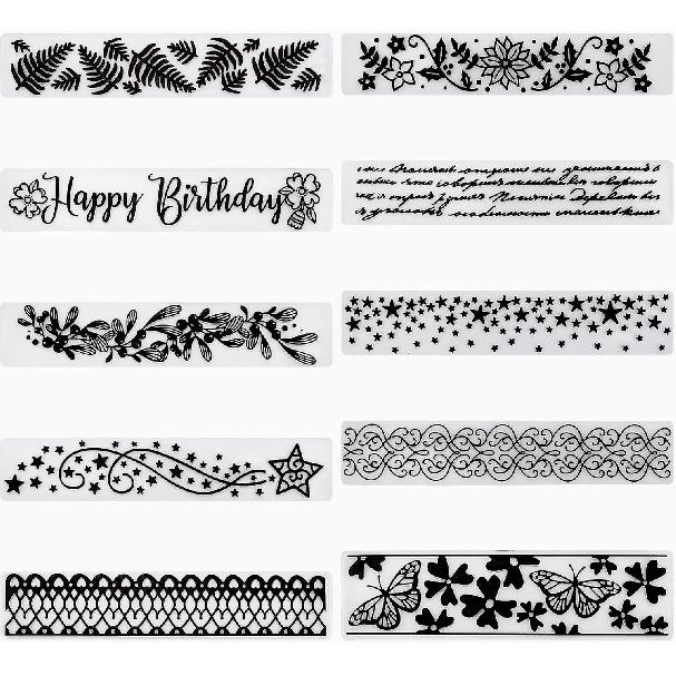 GORGECRAFT 10PCS Flower and Leaf Plastic Embossing Folder DIY Craft Template Moulds Star Stamp Stencils Template Written Words Embossing Folder
