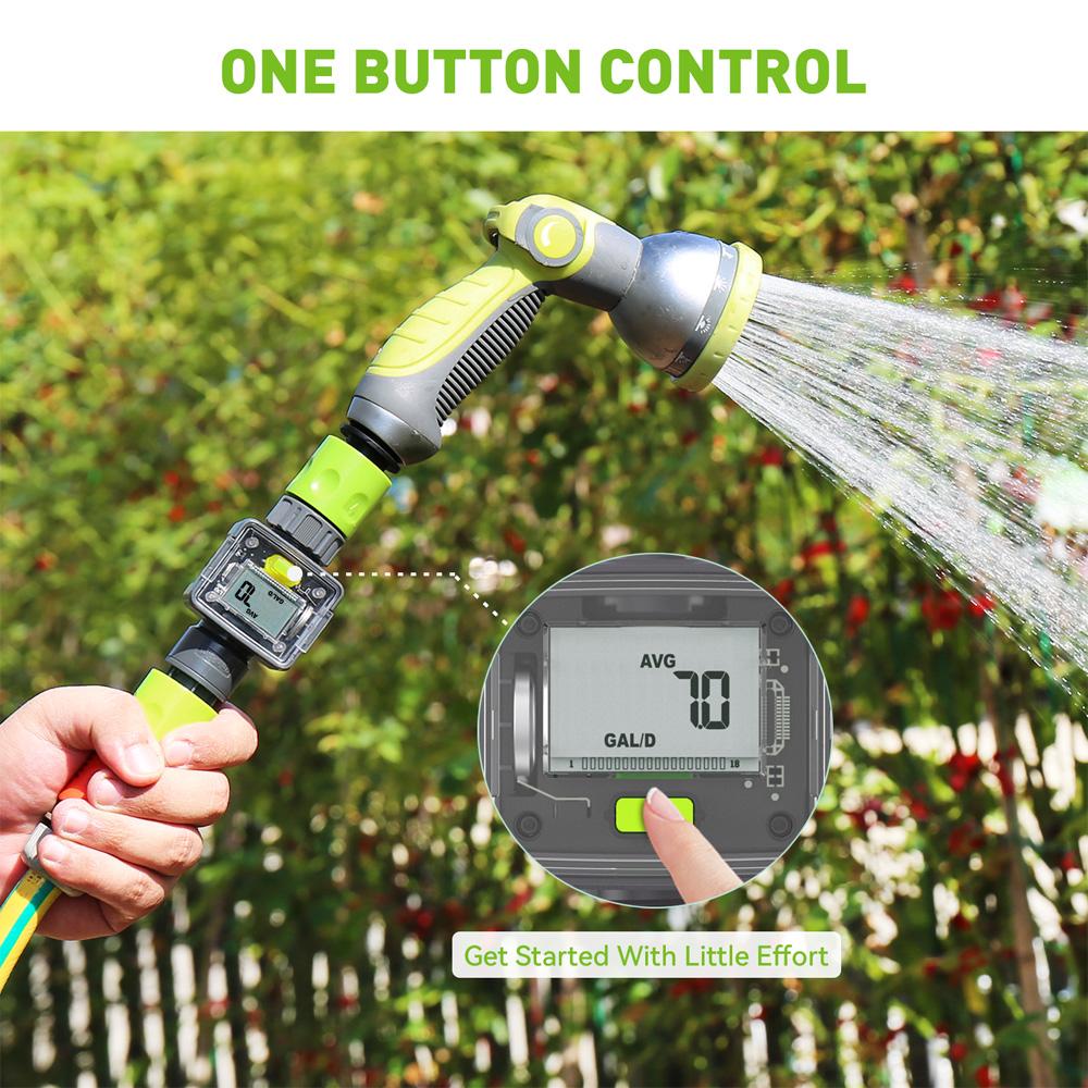 Rainpoint Digital Water Flow Meter 3/4" BSP Thread Tap Connector IPX6 LCD Outdoor Garden Hose Water Consumption Flow Rate Tester