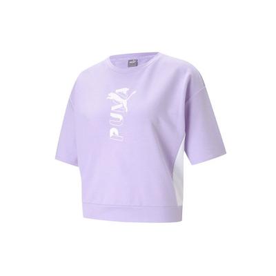Modern Sports Logo Print Round Neck Short Sleeve T-Shirt Women Tops Light-Lavender 585952-16