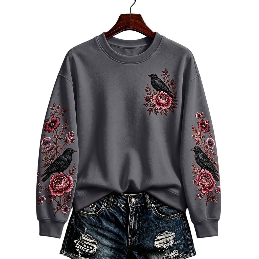 Women's Halloween Pullover Sweatshirt Casual Printed Long Sleeve Top