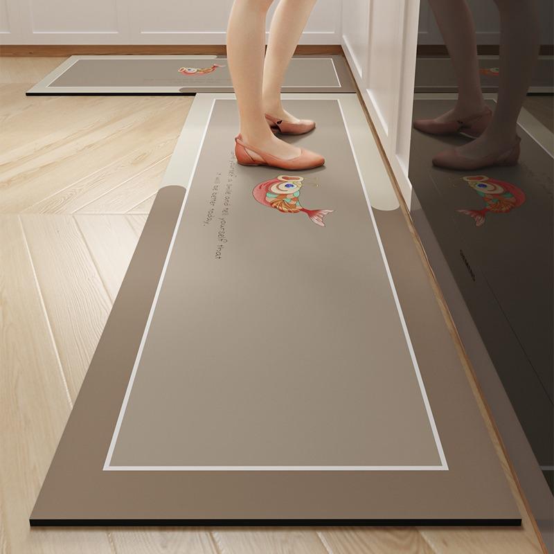 Küchenbodenmatte Rutschfest Ölbeständig Teppich PVC Leder Wasserdicht Fußmatten Langer Streifen Teppich Moderner Stil Heimdekoration Teppiche
