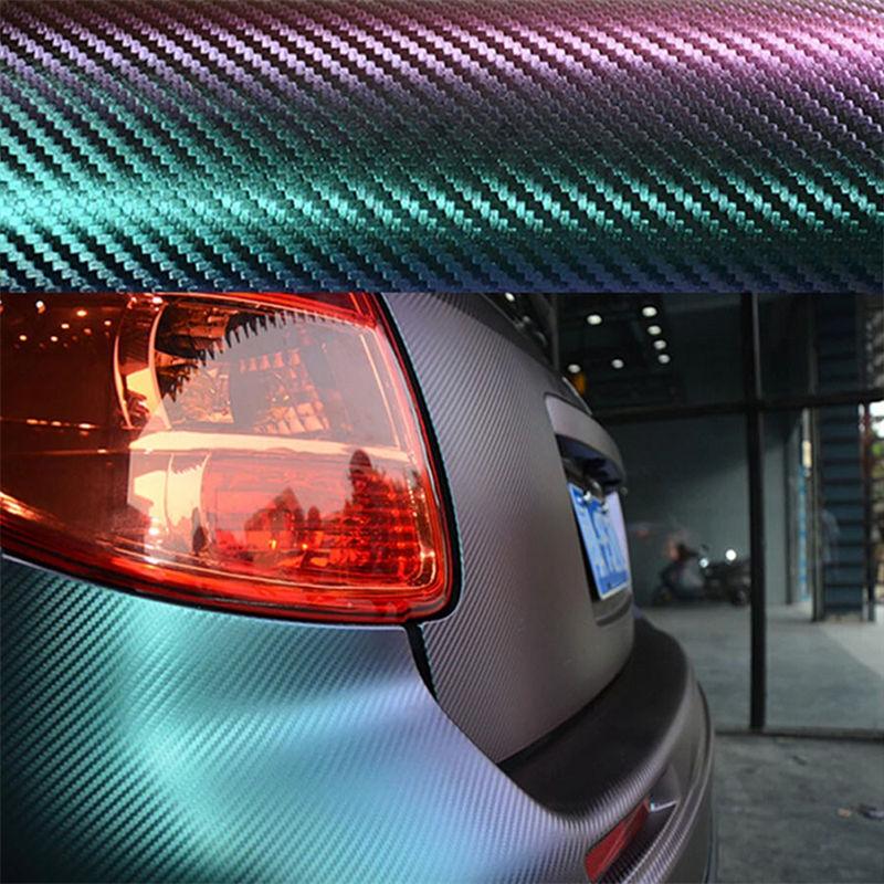 3D Car Interior Accessories Panel Chameleon Carbon Fiber Vinyl Wrap DIY Sticker Purple Green GZW