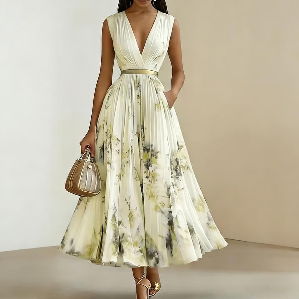 Damen Ärmelloses Blumenmuster Urlaubs Kleid