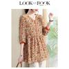 Womens Orange Floral Print V Neck Long Sleeve Blouse