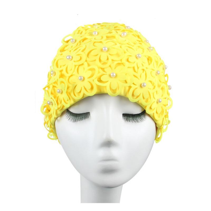 Badekappe Damen Perle Dreidimensionale Blütenblatt Mode Erhöhtes Spa Schwimmen Damen Badekappe Atmungsaktiv Nicht Würgend Kopf Lange Haare Badekappe