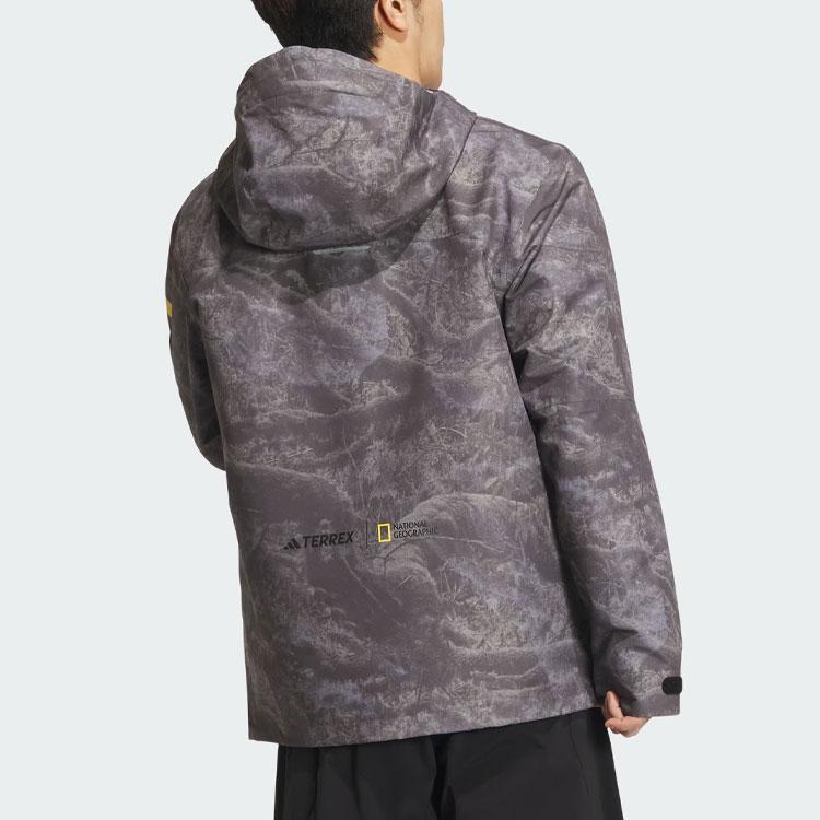 Adidas X National Geographic Allover Print Rain.Rdy Outdoor Jacket Men Outerwear Silver Purple IS9512