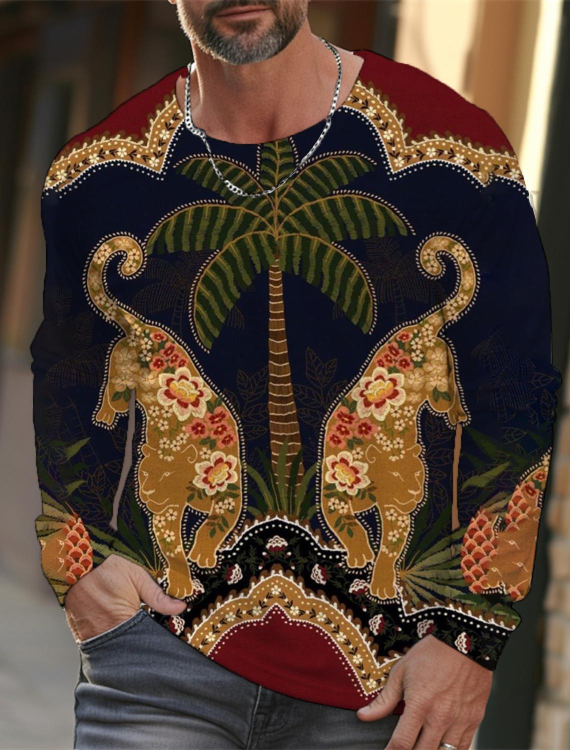 

Мужская футболка с длинными рукавами, 3D-печать, HD-принт с леопардовым принтом, мужская футболка с длинными рукавами, осенние топы, повседневная домашняя одежда с круглым вырезом 5XL