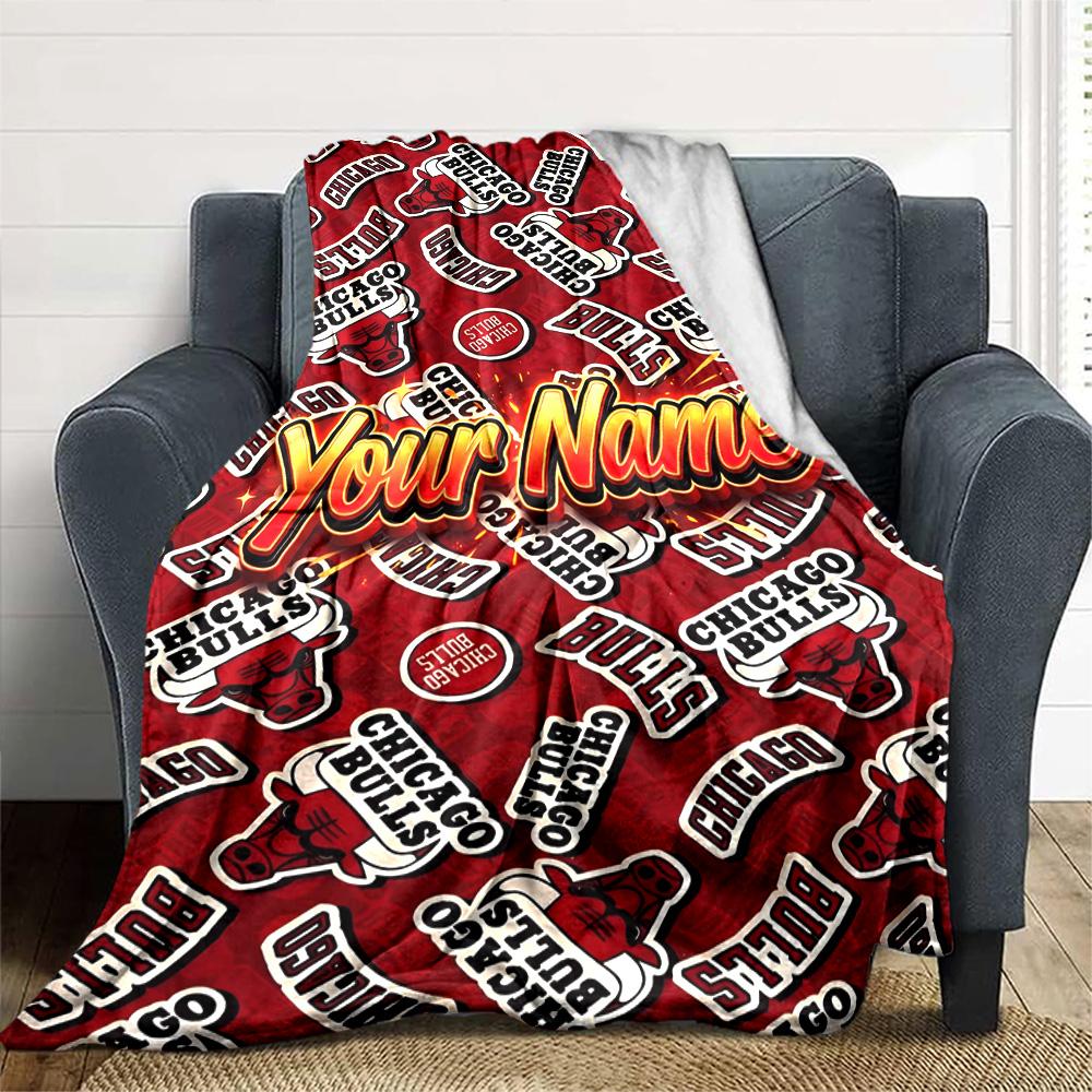 1pc Personalized Name Chicago Bulls Blanket, Gift, for Men and Women, Soft Blanket, Good for Sofa Bed Couch Travel, Lightweight Flannel Blanket