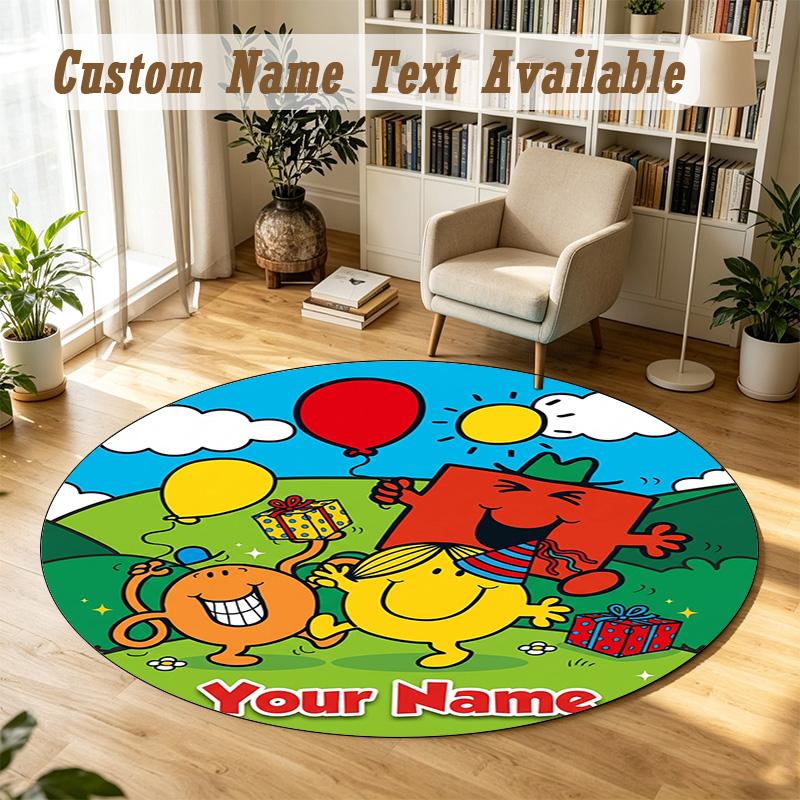 Round Rug Custom NameMr. Men & Little Miss Pattern Non Slip Carpet Home Floor Decor