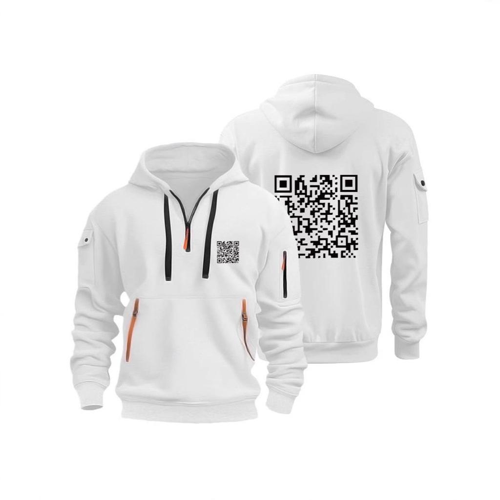 Trendsetting QR Code Hoodie: Plus Velvet Men's Sweatshirt Jacket