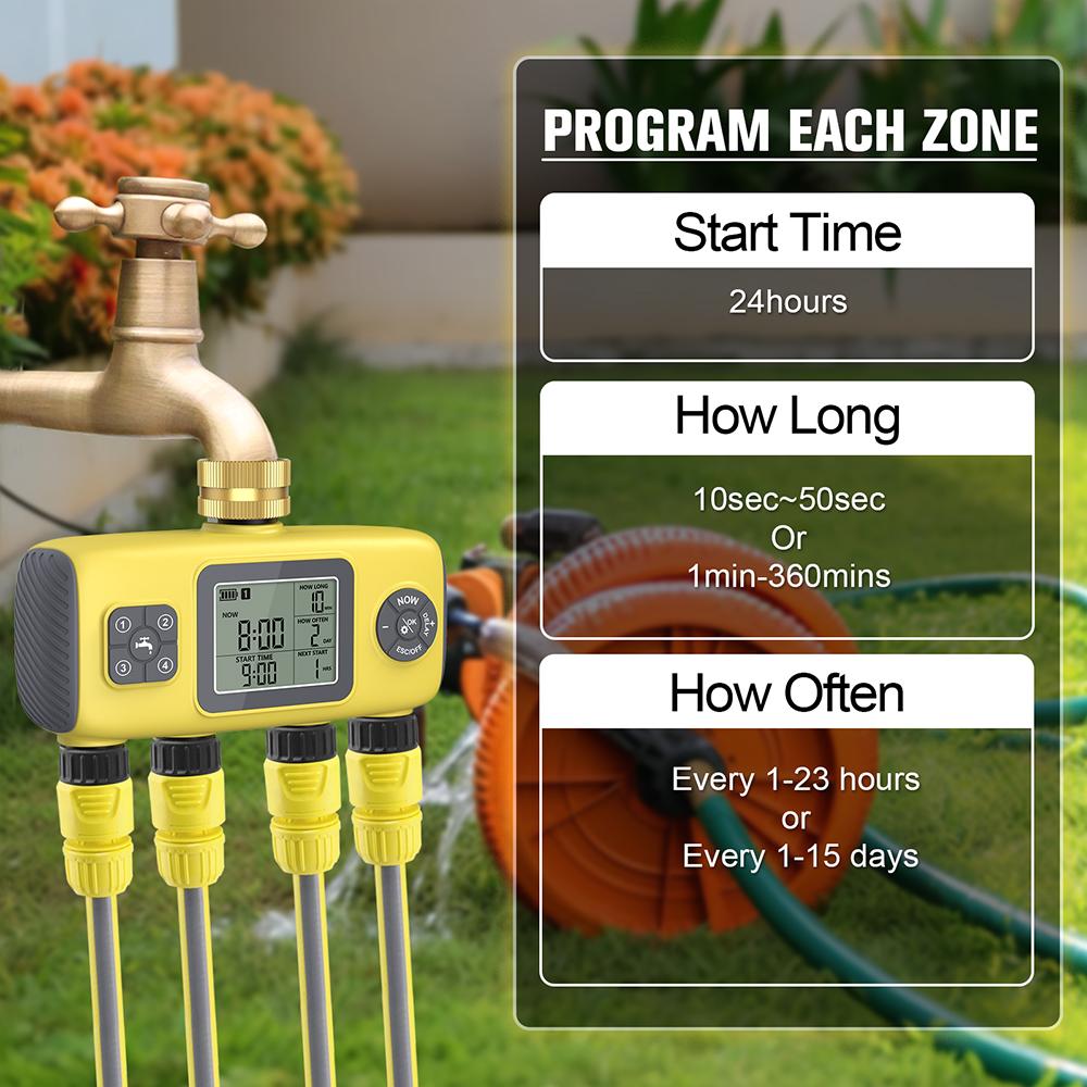 4-Outlet Automatic Irrigation Timer Digital Water Timer Programmable Lawn Sprinkler System Rainwater Rain Delay Time Controller