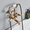 Antique Brass Bathtub Shower Faucet Set Bathroom Dual Handle Wall Mounted Bath Tub Mixer Tap with Handshower and Swivel Spout