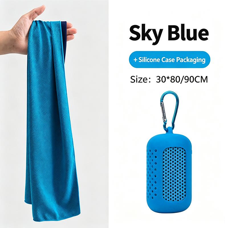 Microfiber Quick Dry Cooling Towel Ice Cold Towel for Sports Fitness Camping Travel Outdoor Activities with Portable Silicone Wrapped Case