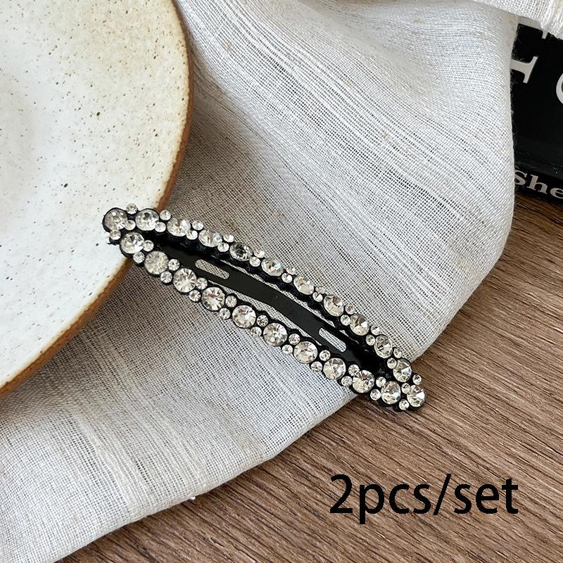 2pcs/set Rhinestone Hair Clips Long Barrettes Colorful Crystal Oval Geometric Side Pins Bling Hairpin Women Hair Accessories