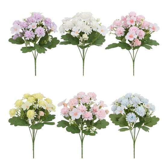 6Pcs Artificial Flower with Green Leaves Realistic Fake Plastic Flower Home Office Wedding Party Indoor Outdoor Faux Flower Plants Decoration