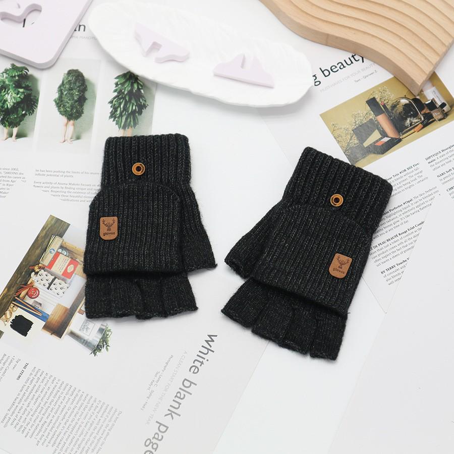 Zimní bezprsté rukavice s odklápěcím vrškem v korejském stylu - Unisex, kreslený design, kompatibilní s dotykovou obrazovkou, ideální pro psaní a ťukání