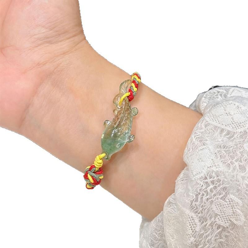 New Chinese clear green small fish color rope woven bracelet fashionable exquisite high sense daily versatile jewelry accessories