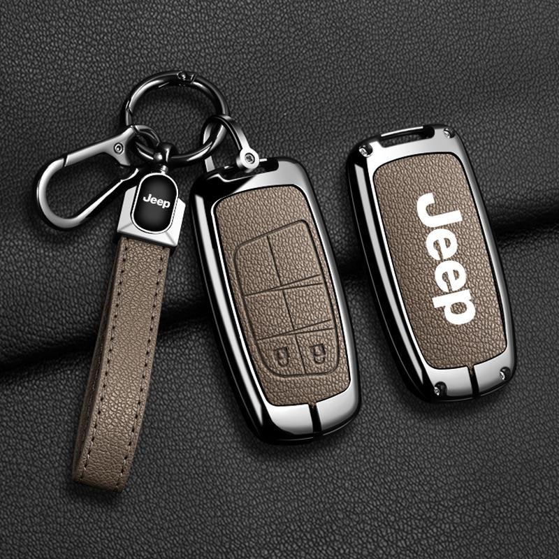 EPY1 For Jeep Grand Cherokee WK2 KL Wrangler JK Commander Renegade Compass 2018 2022 Metal Leather Car Key Case Cover Bag Accessories