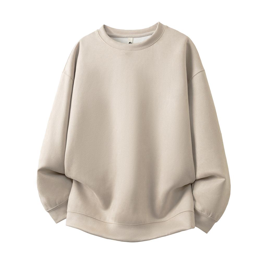 Herbst Herren Einfarbig Wildleder Rundhals Pullover Jacke Herren Lässiger Lockerer Pullover