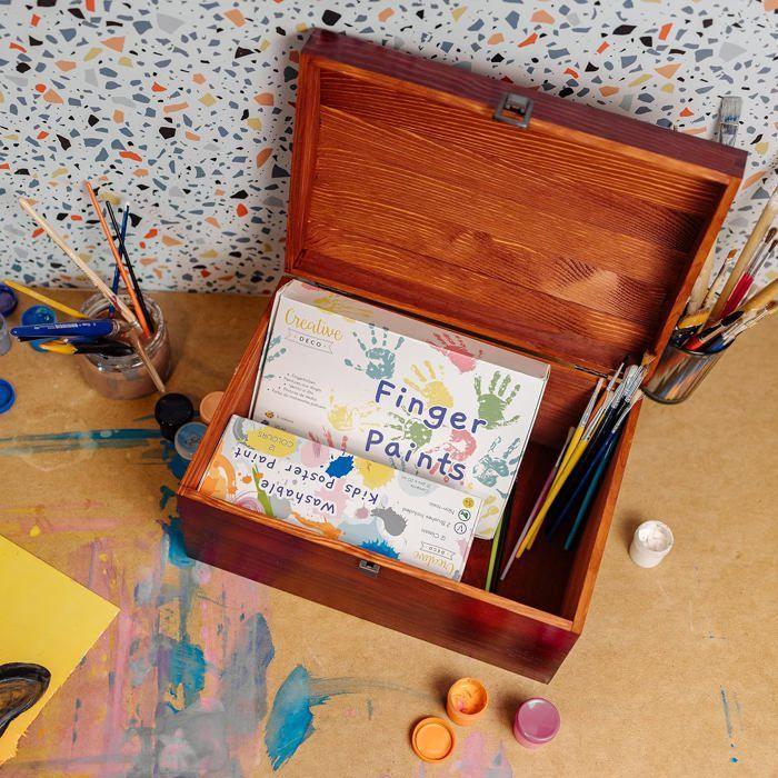 Coffre Boîte de Rangement - Creative Deco - Bois Rouge - 34,5 x 25 x 19,2 cm - Fermoir - Couvercle Courbé