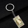 Cute Cat Tarot Card Keychain Vintage Rectangle Epoxy Stainless Steel Pendant Key Chain Animal Divination Jewelry