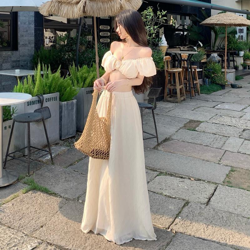 Sexy Seaside Vacation Suit Women s Summer Tube Top Waist Skirt Long Skirt Two-piece Set S