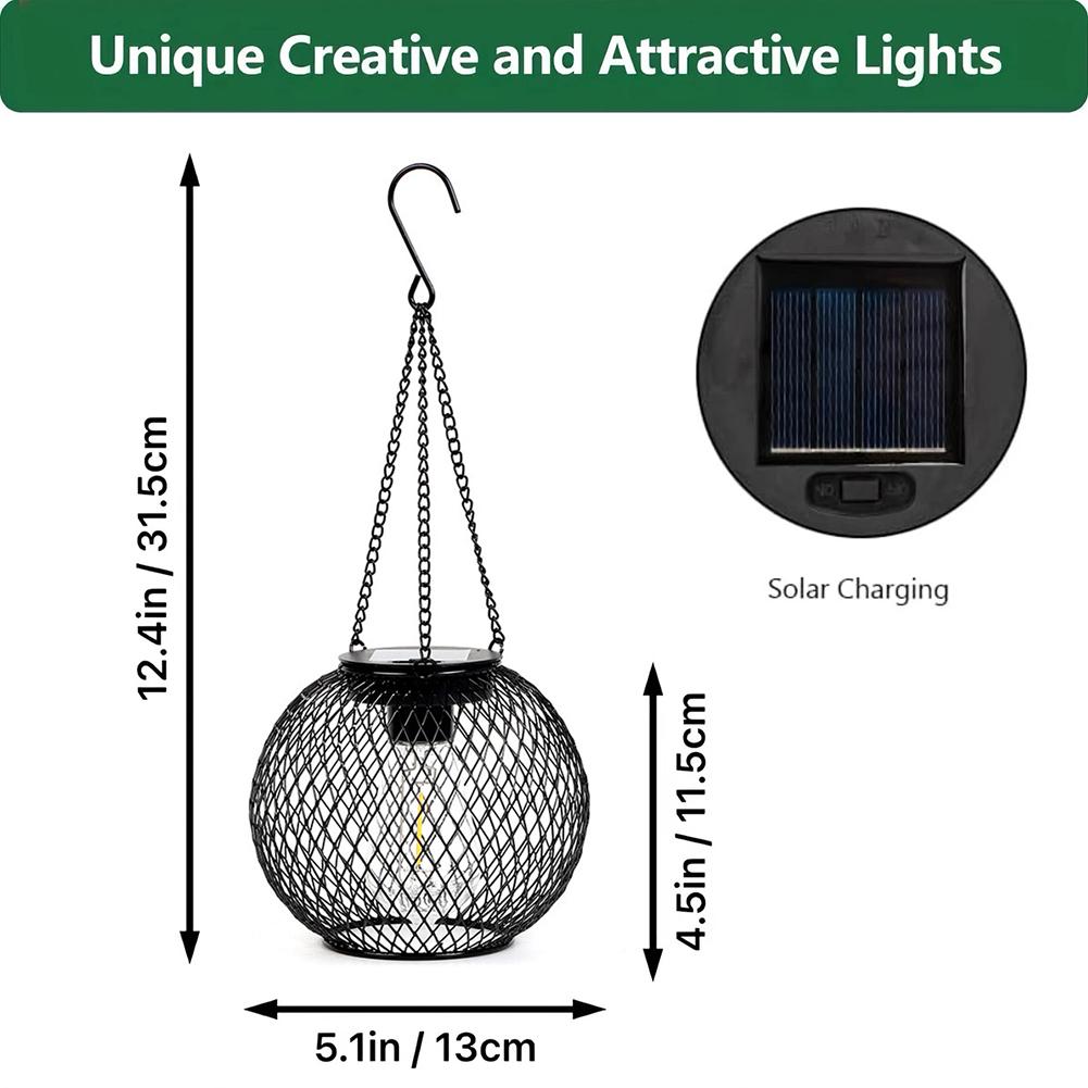 Outdoor Solar Powered Lantern Waterproof Hanging Butterfly Solar Lantern Warm Light Metal Hollow Pendant Light for Patio Yard