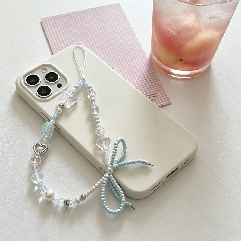 Style Korean Design Pink Blue Girl Bow Heart Phone Lanyard With Pvc Material For Girls And Women