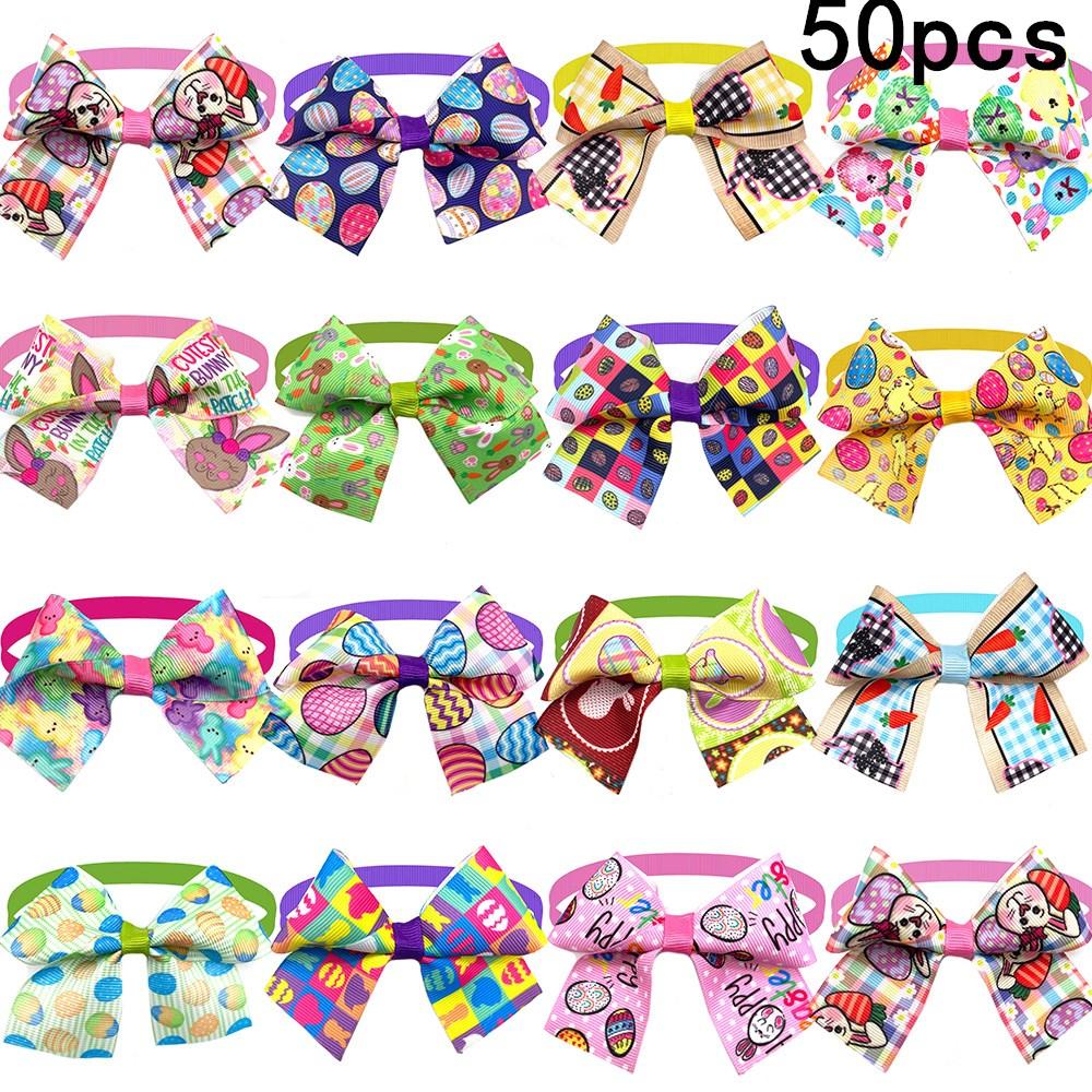 50/100pcs Easter Dog Bow Ties Rabbit Pattern Dog Grooming Pet Cat Dog Bowties Neckties Pet Supplies Pet Bowtie Supplies