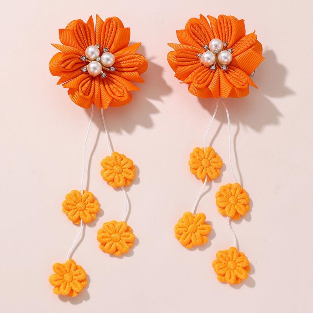

2pcs Lovely Hairpins with Flower Tassel Headwear Fashion Barrettes for Girls бежевий