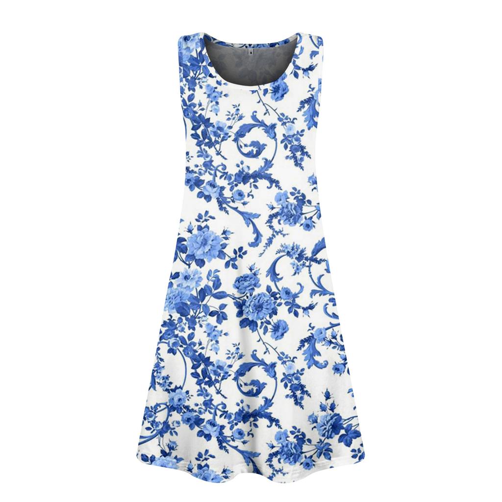 Women's Summer Casual U-shaped Tie Pocket Popular Floral Print Dress